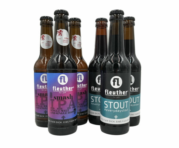 Bierpaket mit Sorten smash IPA und Stout von fleuther Brauerei